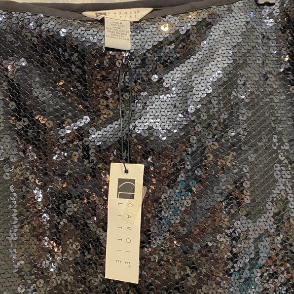 NEW CAROLE LITTLE -- Black Sequined Mini Skirt, Silk, Side Zip, NWTags - Picture 11 of 12